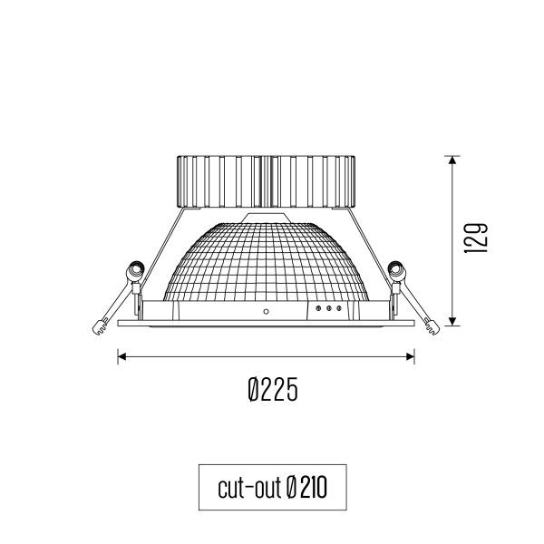 Technical drawing of the Light4U World 225 recessed luminaire.