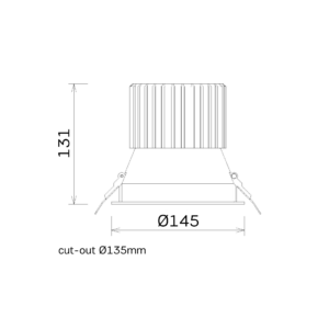 Technical drawing of the NJORD recessed luminaire, showing detailed dimensions and design specifications.